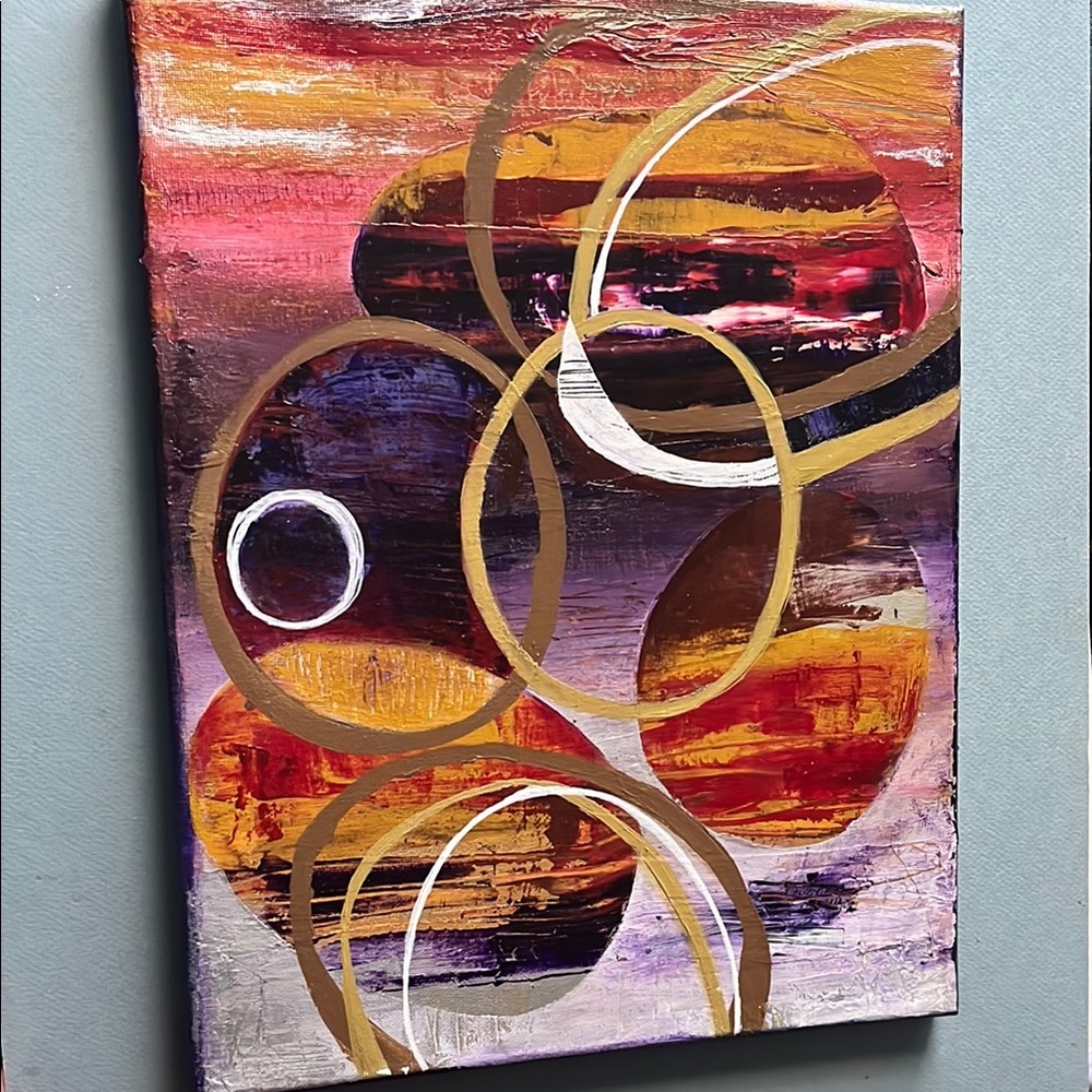 Abstract Canvas Art with Gold and Purple Accents
